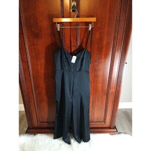 NWT Neiman Marcus ~ English Factory Women's S Black Satin Cropped Jumpsuit